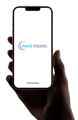 hand holding a phone displaying the NACE Net app